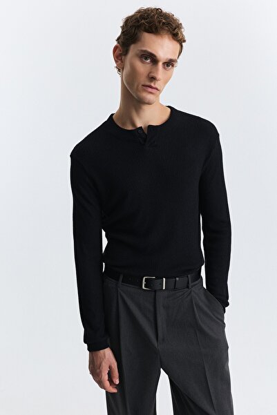 Antioch Single Button Ribbed Long Sleeve T-Shirt