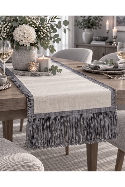 kubbe tekstil aksesuar Gray Flat Fringe Tassel 15 cm 10 Meters – Curtain, Runner, Tablecloth, Pillow and Decorative Textile Trim Strip