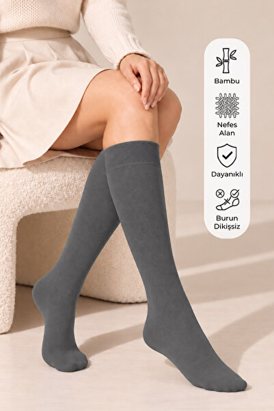 KARDEŞLER ÇORAP Women's Bamboo Knee Socks Gray Color Single Pair
