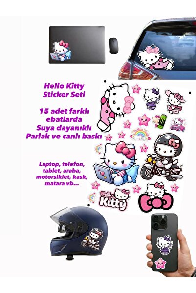 Buki'nin Atölyesi Hello Kitty Sticker 13 lü set, Su Geçirmez, Yüksek Çözünürl...