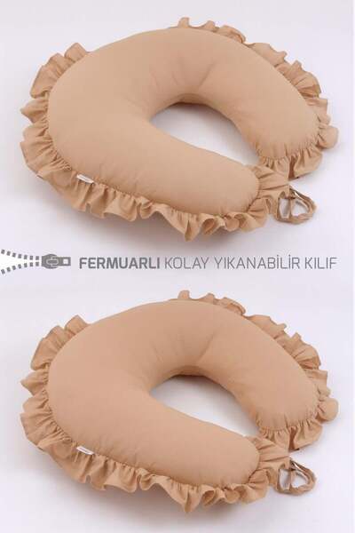 Jaju Baby Kahve Fırfırlı Emzirme & Destek Yastığı – Fermuarlı, Yıkanabilir Kı...