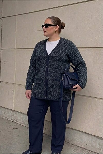 onno style women BÜYÜK BEDEN KLASİK TRİKO RENKLİ DÜĞMELİ ÇELİK ÖRGÜ KADIN CEKET