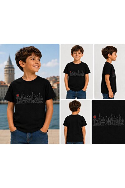 Çocuk Tişört Unisex Regular Fit Normal Kesim %100 Pamuklu Yumuşak Dokulu İstanbul Enjeksiyon Baskılı