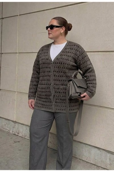 onno style women BÜYÜK BEDEN KLASİK TRİKO RENKLİ DÜĞMELİ ÇELİK ÖRGÜ KADIN CEKET