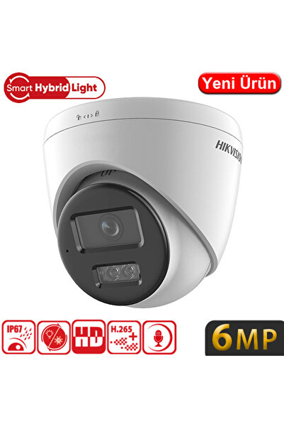 (DS-2CD1363G2-LIUF) 6MP 2.8MM SESLİ SMART HYBRID LIGHT IP POE DOME KAM IP67 30MT
