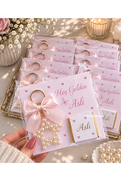 Anahtarlık ve çikolata HEDİYELİK - Bebek hediyelik - Söz - Nişan Hediyelik - 20 adet