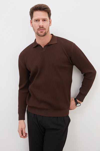 Fulla Moda Patterned Apaş Collar Knitwear Sweater