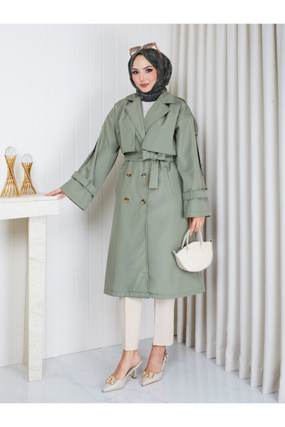 EFSUN MODA Women's Long Draped Belted Oversized Trench Coat