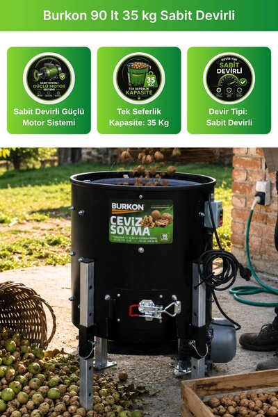 BURKON MAKINE Burkon 90 Lt 35 Kg Sabit Devirli Ceviz Soyma Makinesi 2026 Üretim