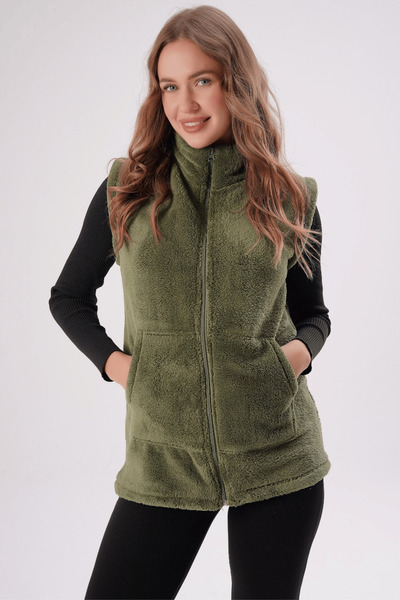 KOZZ STYLE Haki DikYaka Peluş Yelek