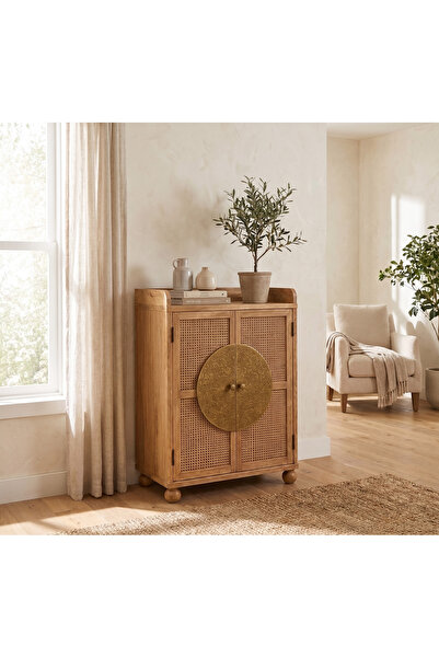 Ebticar Modern Design Indian Wooden Storage Cabinet with Carvings - Beige
