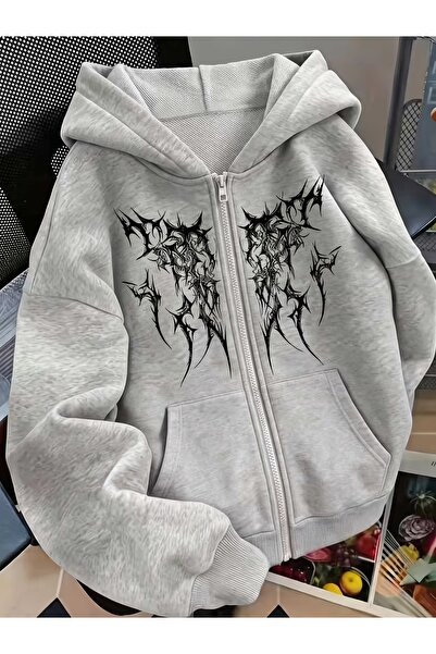 Toum Gothic Design Oversize Zippered Unisex Hooded Cardigan