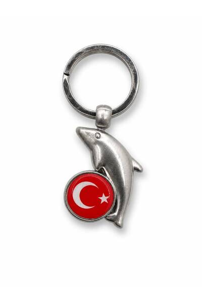 CREWTURK سلسلة مفاتيح معدنية Flag + Dolphin