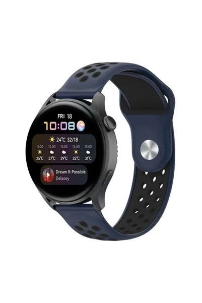 Genel Markalar Watch 22mm Uyumlu Spor Delikli Kordon - Lacivert-Siyah