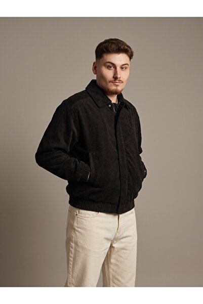 FELVINO Erkek Fitilli Kadife Bomber Ceket Fermuarlı Çıtçıtlı Mont