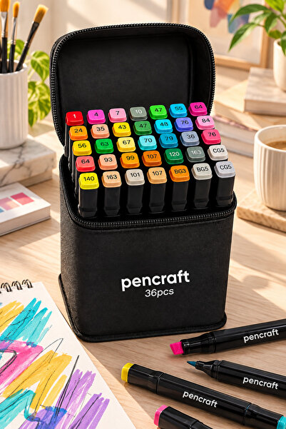 pencraft 36’lı Çift Uçlu Marker Kalem Seti, Çizim Boyama Eskiz ve İllüstrasyo...