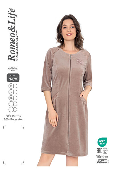 ROMEO LİFE Women's Cotton Velvet Zipper Winter Dress 3470