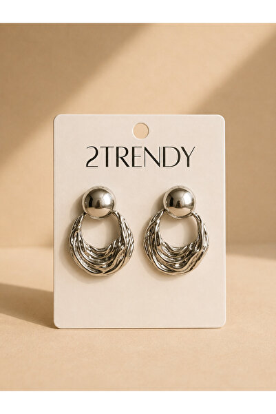 2TRENDY Women's Dangle Earring with Top Ball and Curved Hoop - Silver