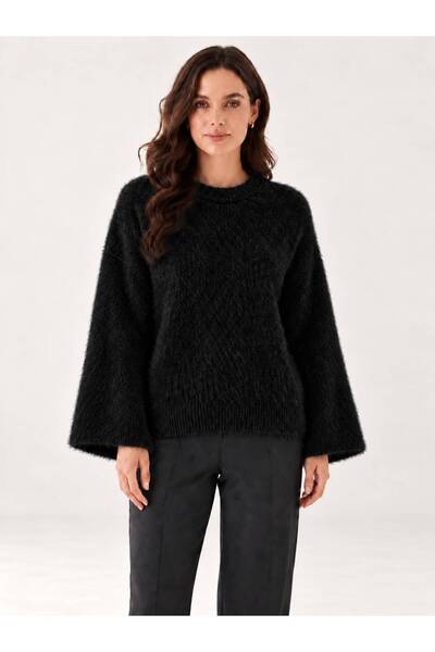 HIRA CO. Women's Bearded Hooded Knitwear Sweater Oversize Crew Neck Wide Slee...