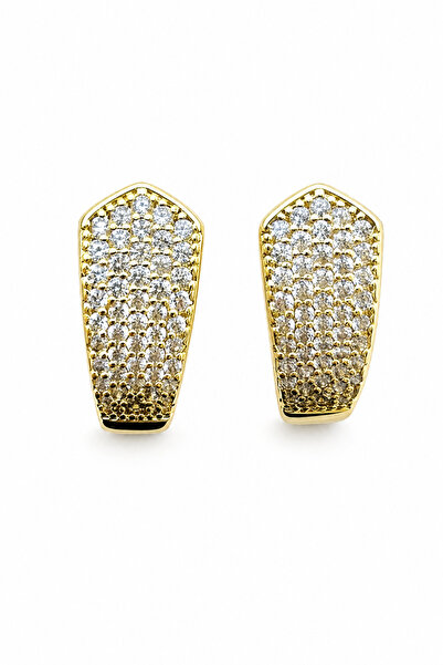 Jack Ferrero Yellow Tone Zircon Stone Curved Stylish Bijouterie Earrings