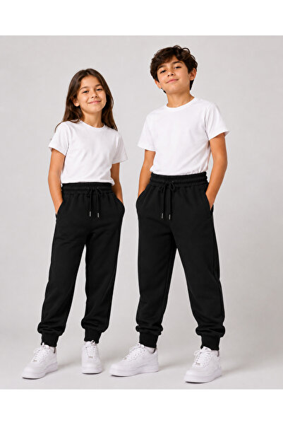 Bambino Unisex Çocuk Siyah Bel ve Paça Lastikli Okul Eşofman Altı