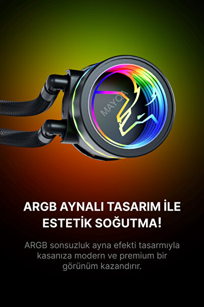 GAMETECH AHD360 ARGB 360MM AYNALI FAN SİYAH SIVI SOĞUTMA