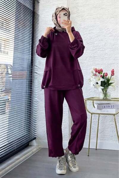 Miraydın Butik طقم بنطلون بتفاصيل كشكشة على الأرجل وغطاء للرأس M26153 - بلون ...