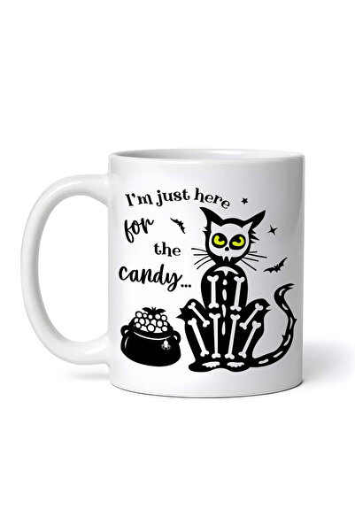 INOVATIX Cana alba personalizata,Pisica schelet Im just here for the candy,IN...