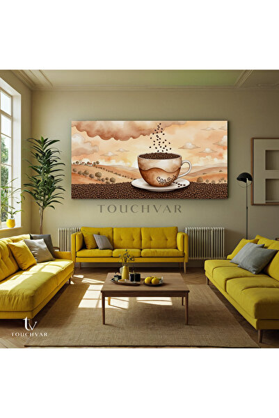 TOUCHVAR Yatay Panoramik Kanvas Tablo Kahve Çekirdekleri Mutfak Tablosu Ev Of...