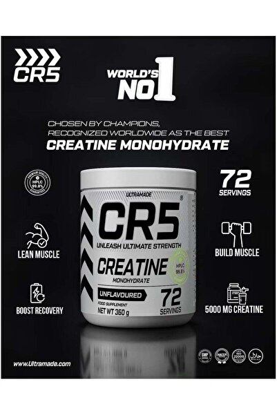 cr CR5 Creatine Monohydrate Unflavoured 360g 72 Servings Premium HPLC 99.8% Pure Micronized Creatine Powder