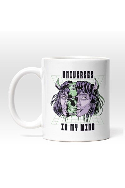 INOVATIX Cana alba personalizata,Schelete De Om Verde Portre Femeie Mov Cu Co...