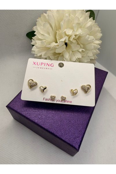 XUPING JEWELRY 14K RENGİ ZİRKON TAŞLI VİP SERİ 6LII ÇELİK KÜPE SETİ