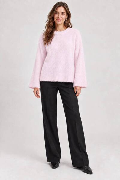 HIRA CO. Women's Bearded Hooded Knitwear Sweater Oversize Crew Neck Wide Slee...