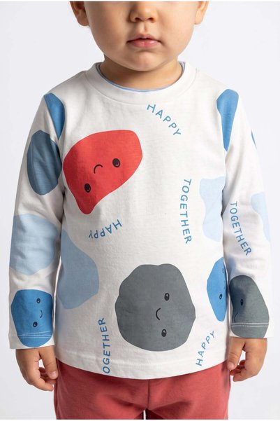 Minipomes Boy's Hapy Together Combed Cotton Sweatshirt Gray