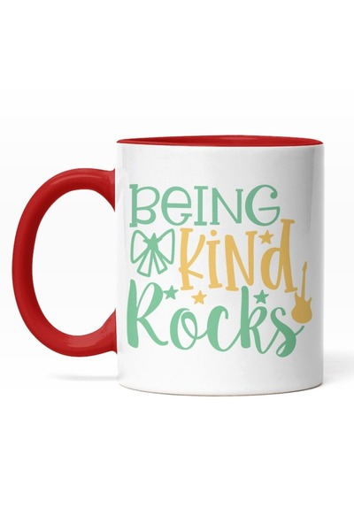 INOVATIX Персонализирана бяла чаша, Being Kind Rocks, Kindness, жълт капак, к...