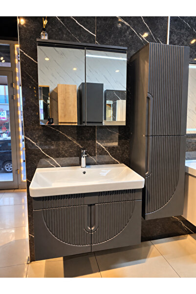 Genel Markalar Antrasit Gri Modern Banyo Dolabı Seti
