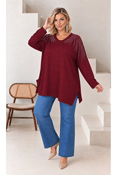Butik Nilyam Γυναικεία μπλούζα μεγάλου μεγέθους με λαιμόκοψη V, μακρύ μανίκι,...