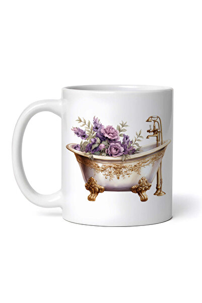 INOVATIX Personalized White Mug, Vintage Pearl Bathtub With Purple Flowers, I...