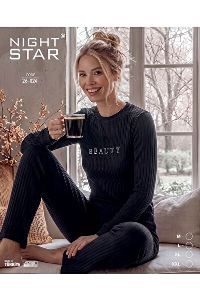 Night Star Roma Cotton Knitted Interlock Hello Beautiful Printed Black Pajama...