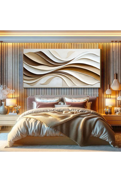 HOME MODE 3D Minimalist Abstract Wood Decor Large Textured Wave Wall Art Wabi...