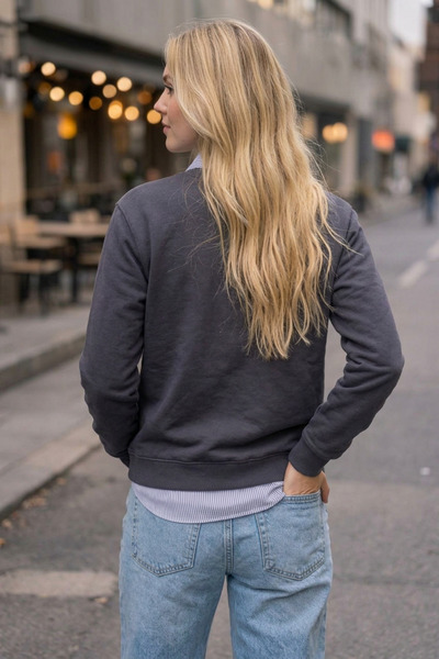 STRAVON Women's Winter 3-Strand Fleece Inside Crew Neck Sweatshirt with Soft Texture and Comfortable Cut - Smoked