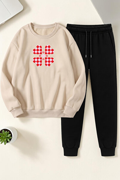 uyguntarz Unisex Yoncakalp Printed Crew Neck Sweatshirt - 2-Piece Tracksuit Set