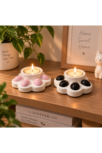 Grimsi Dekoratif Pati 2li Tealight Mumluk Seti Pembe & Siyah Dekoratif Mumluk