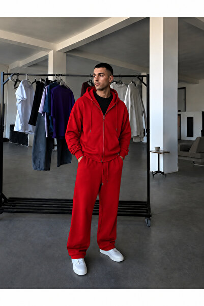 BARLİZ Erkek Fermuarlı Bol Paça Baggy Oversize İkili Eşofman Takımı