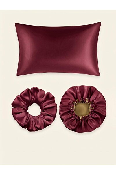 meriyhome Saten 50x70 cm 1 Adet Yastık Kılıfı + Saç Bonesi + Saç tokası