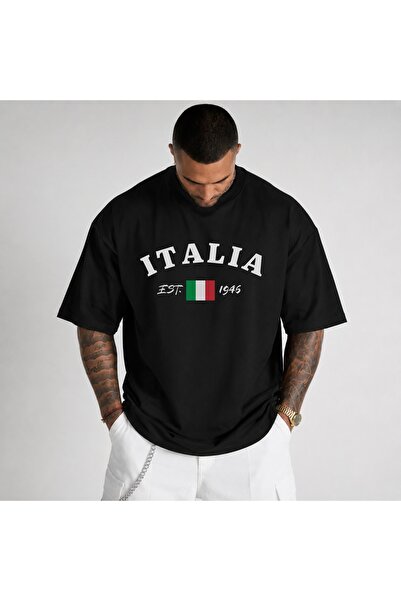 Premium Unisex Baskılı %100 Pamuklu Bisiklet Yaka Kısa Kollu Siyah T-Shirt