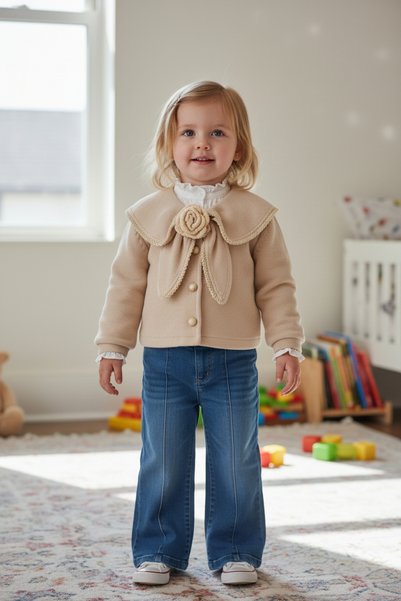 ışık kids Girl's Rose Detailed Buttoned Cardigan Shirt and Trousers Set