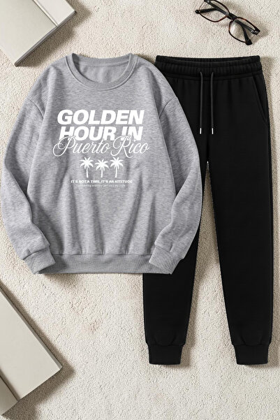 uyguntarz Unisex Golden Hour Printed Crew Neck Sweatshirt - 2-Piece Tracksuit...