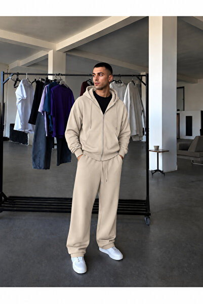 BARLİZ Erkek Fermuarlı Bol Paça Baggy Oversize İkili Eşofman Takımı
