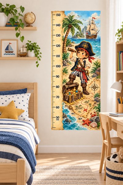 MaisonVelinCo Pirate Themed Children's Height Measuring Wall Sticker – 50–150 cm Self-Adhesive Decoration